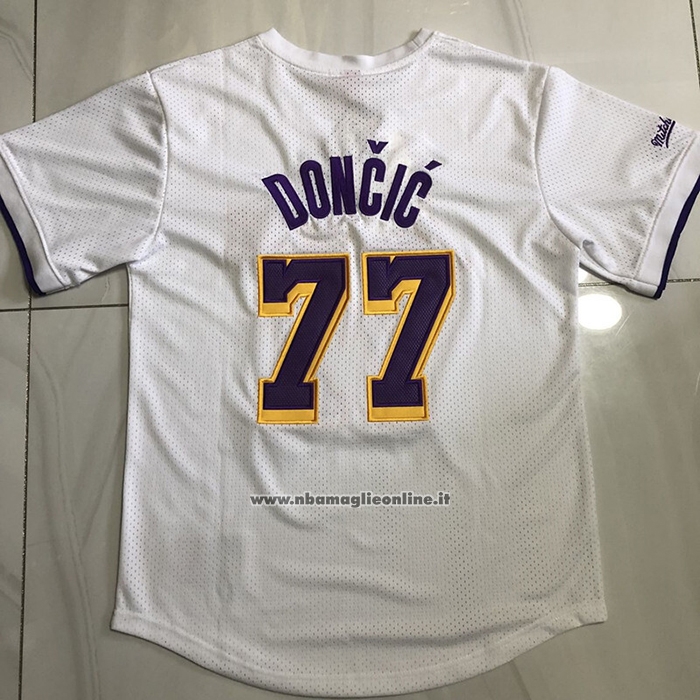 Maglia Manica Corta Los Angeles Lakers Luka Doncic No 77 Bianco